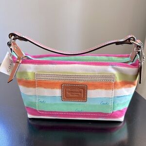 Coach Hampton Watercolor Stripe Small Mini Hobo Bag Rainbow Blue New with Tags